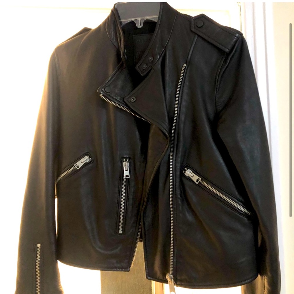 All saints black leather jacket